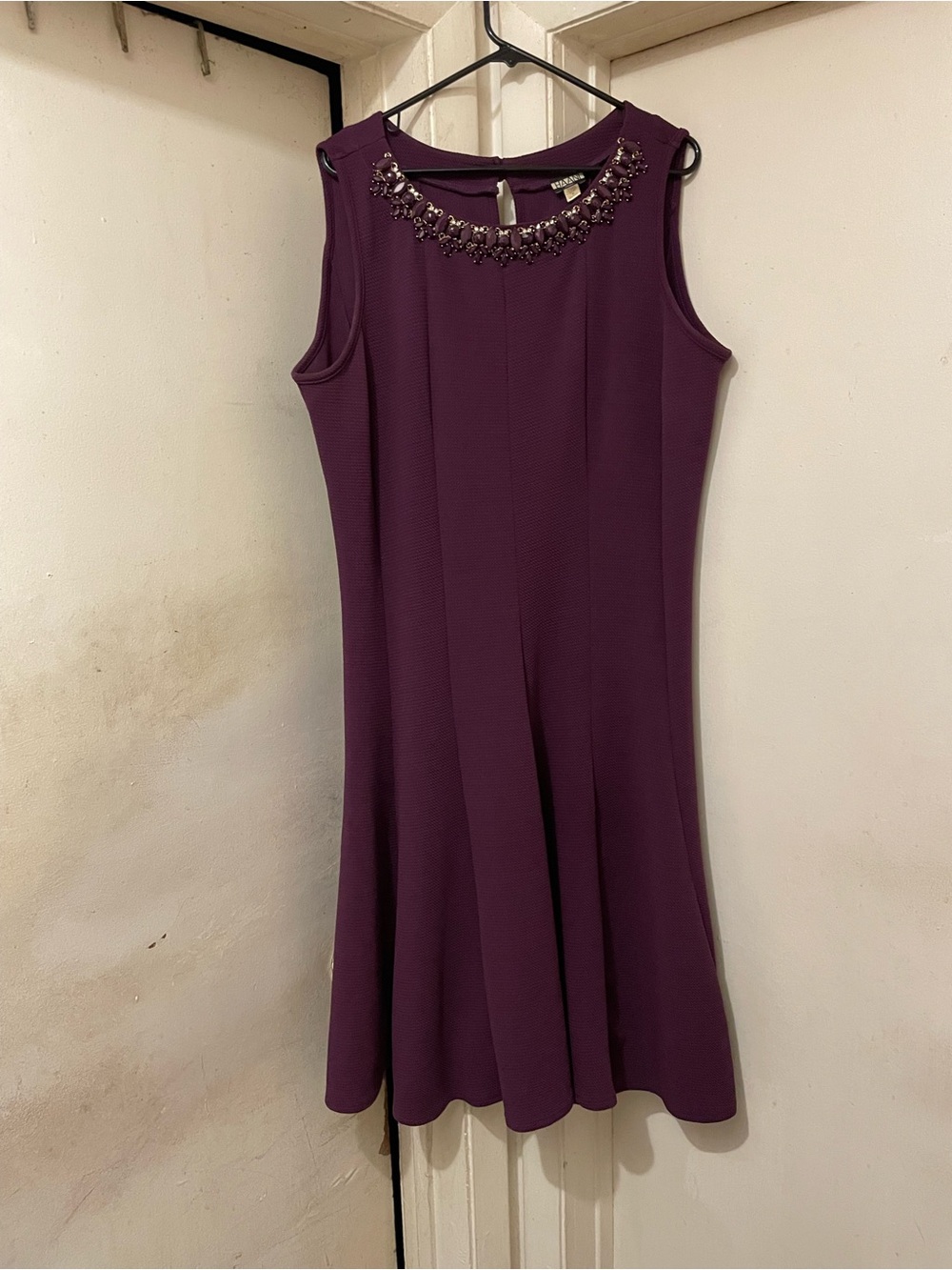 Haani Womenβs Purple Fit & Flare Dress Beaded Round Neck Zip Knee Length 3X